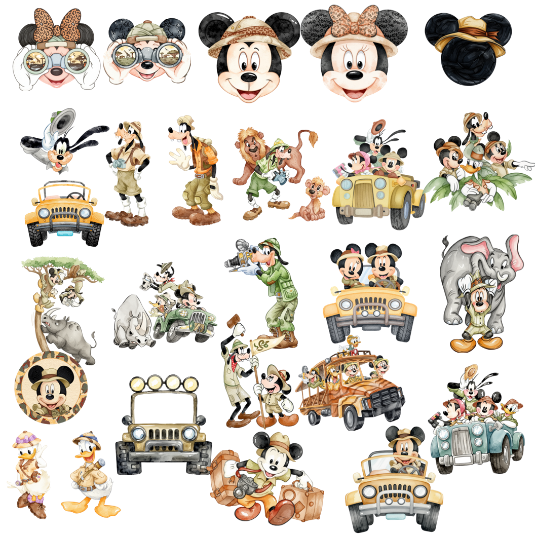 Watercolor Mickey and Minnie Safari