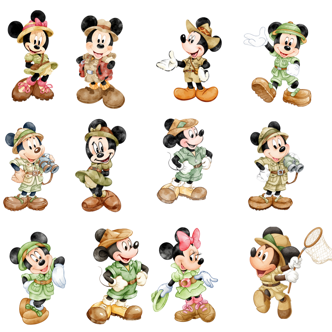 Watercolor Mickey and Minnie Safari