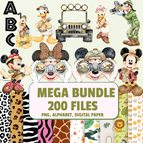 Watercolor Mickey and Minnie Safari PNG