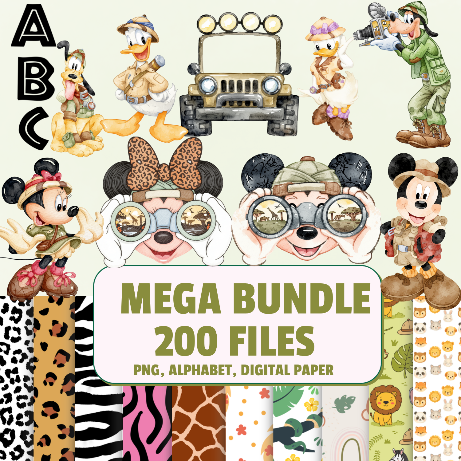 Watercolor Mickey and Minnie Safari PNG