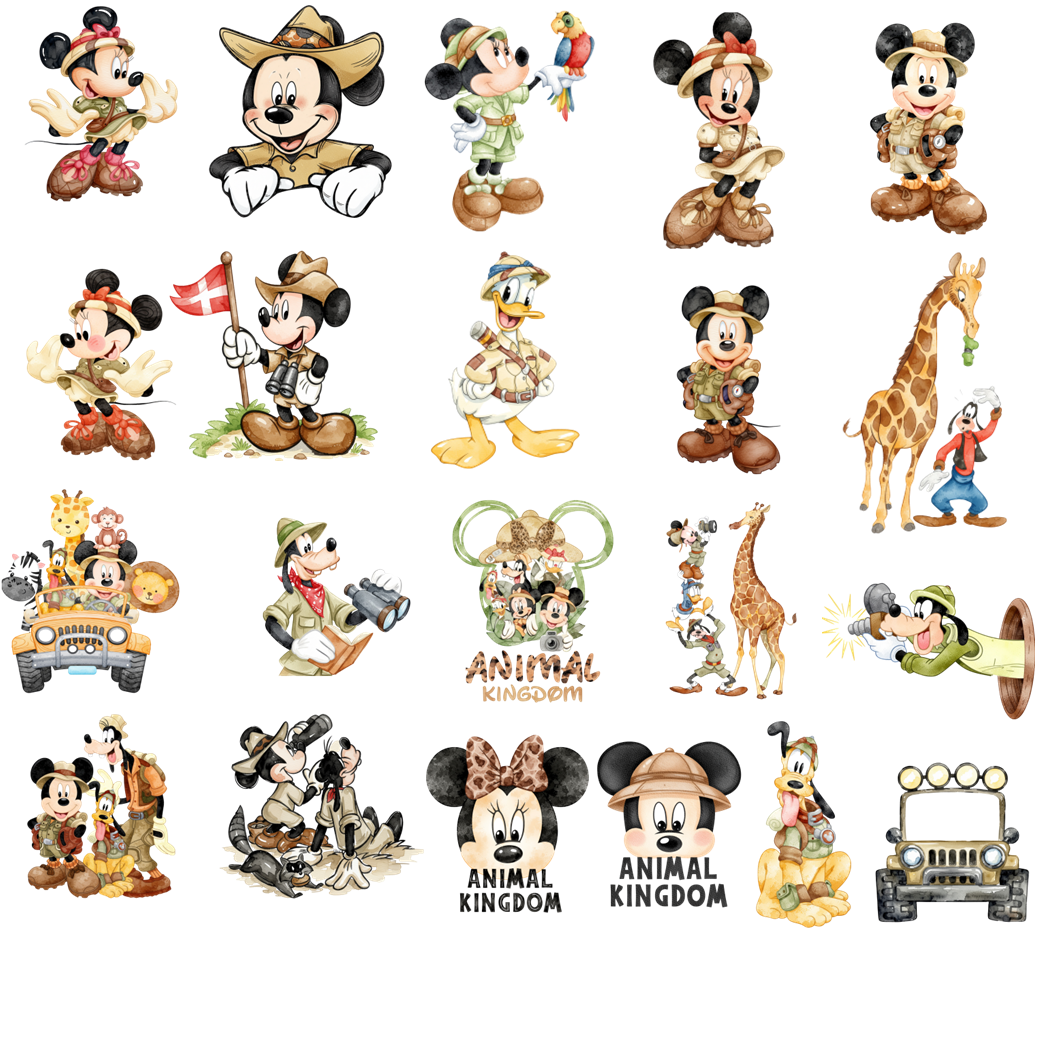Watercolor Mickey and Minnie Safari